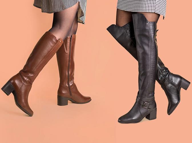 Botas Femininas de couro e coturno